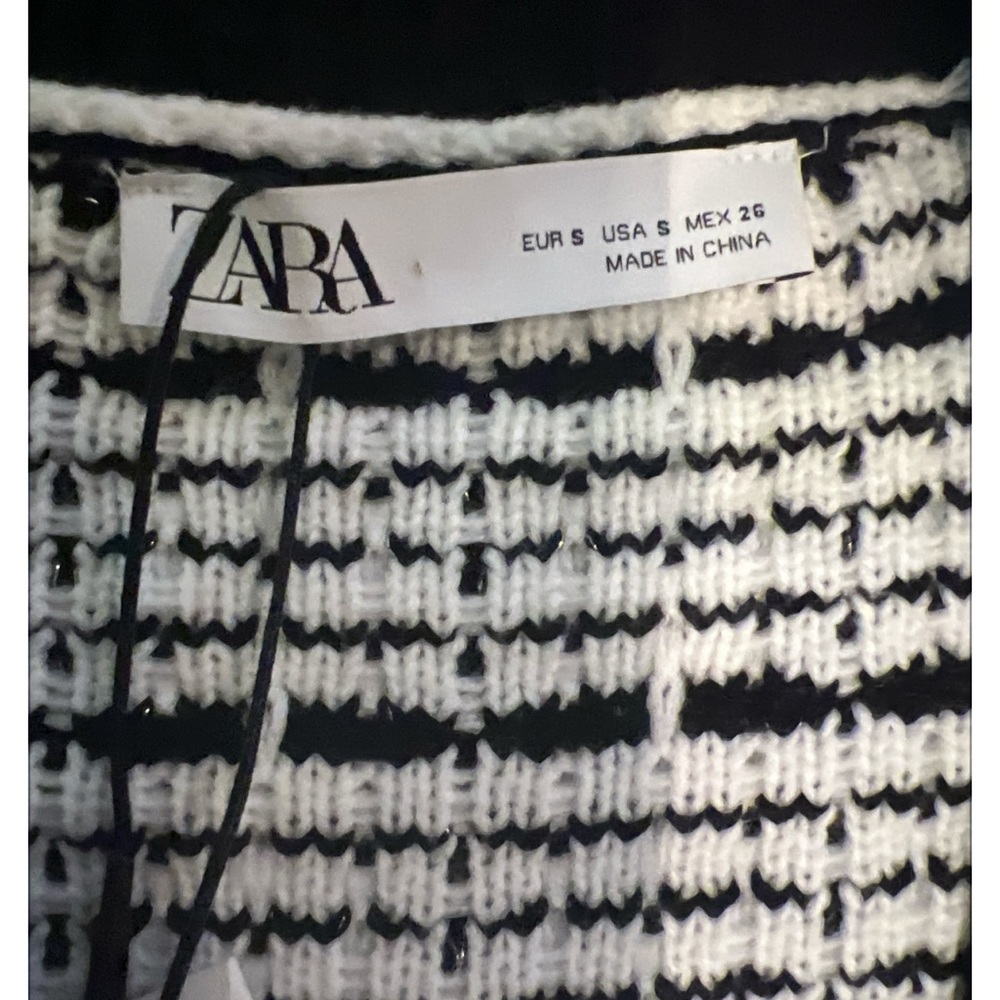 ZARA Tweed Knit Cardigan Black White Gold Button Womens Small NWT - Picture 3 of 8